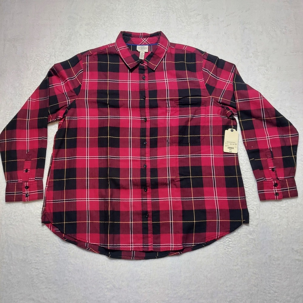 St. John's Bay Button Down Shirt Men's XXL Red Plaid New NWT Long Sleeve Cotton